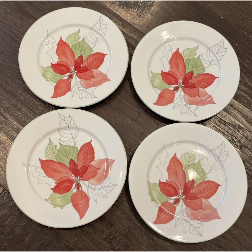 Block Spal Watercolors Poinsettia Salad Plates‎ Plate 7.5” 1982 Set Of 4 Vintage